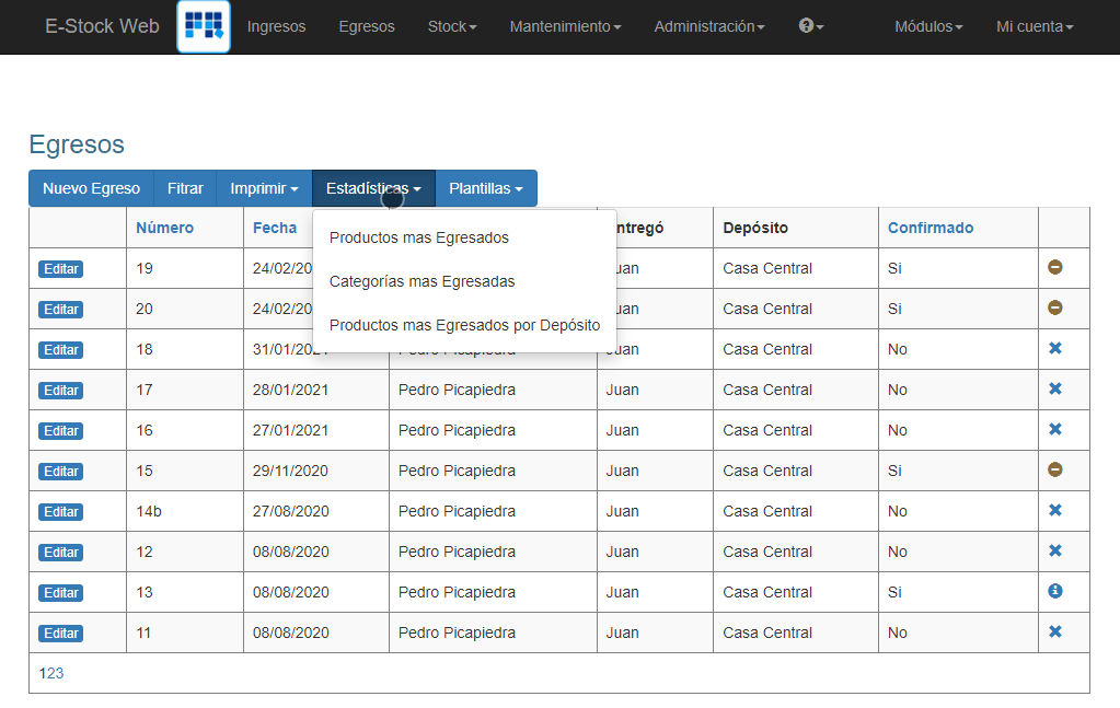 screenshot of E-Stock Web